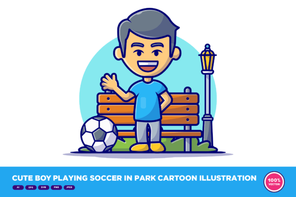 Cute Boy Playing Soccer in Park Cartoon: A Designer's Review